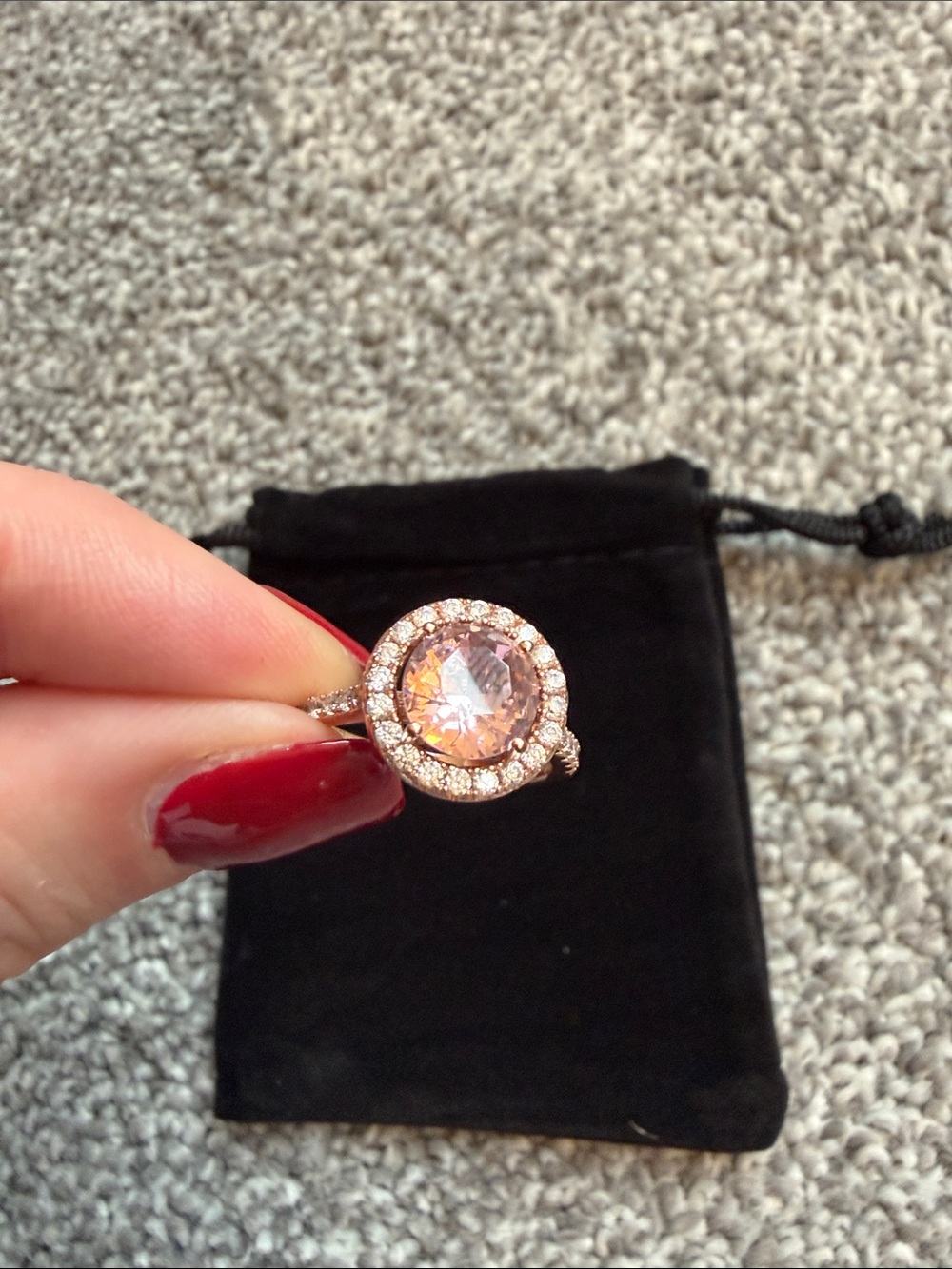 Rose Gold Halo Pink Stone Ring